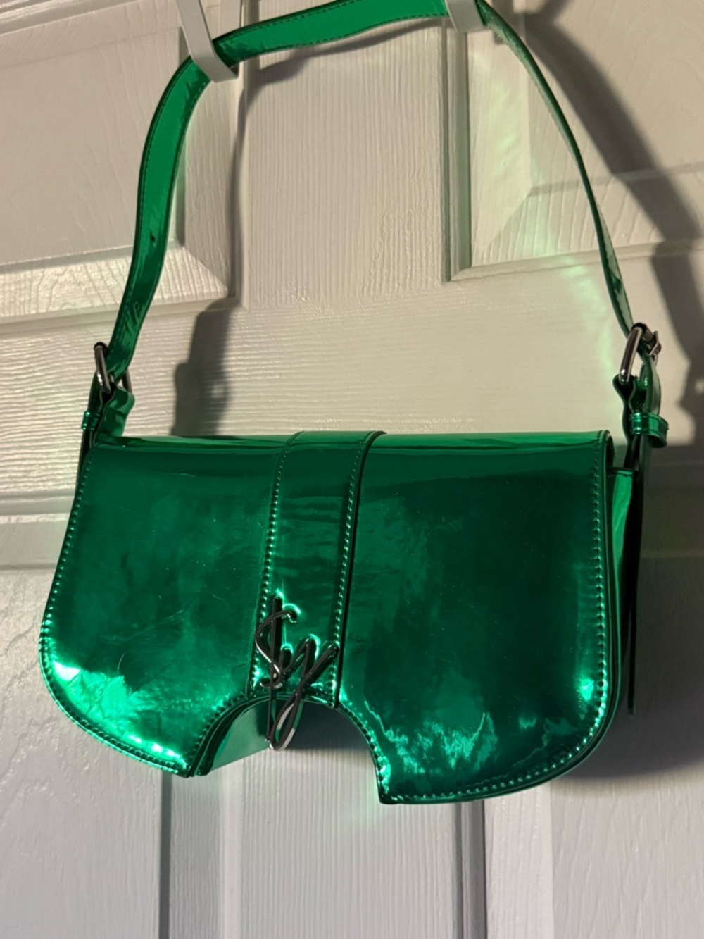 Metallic Emerald Green Shoulder Crossbody with Signature Monogram